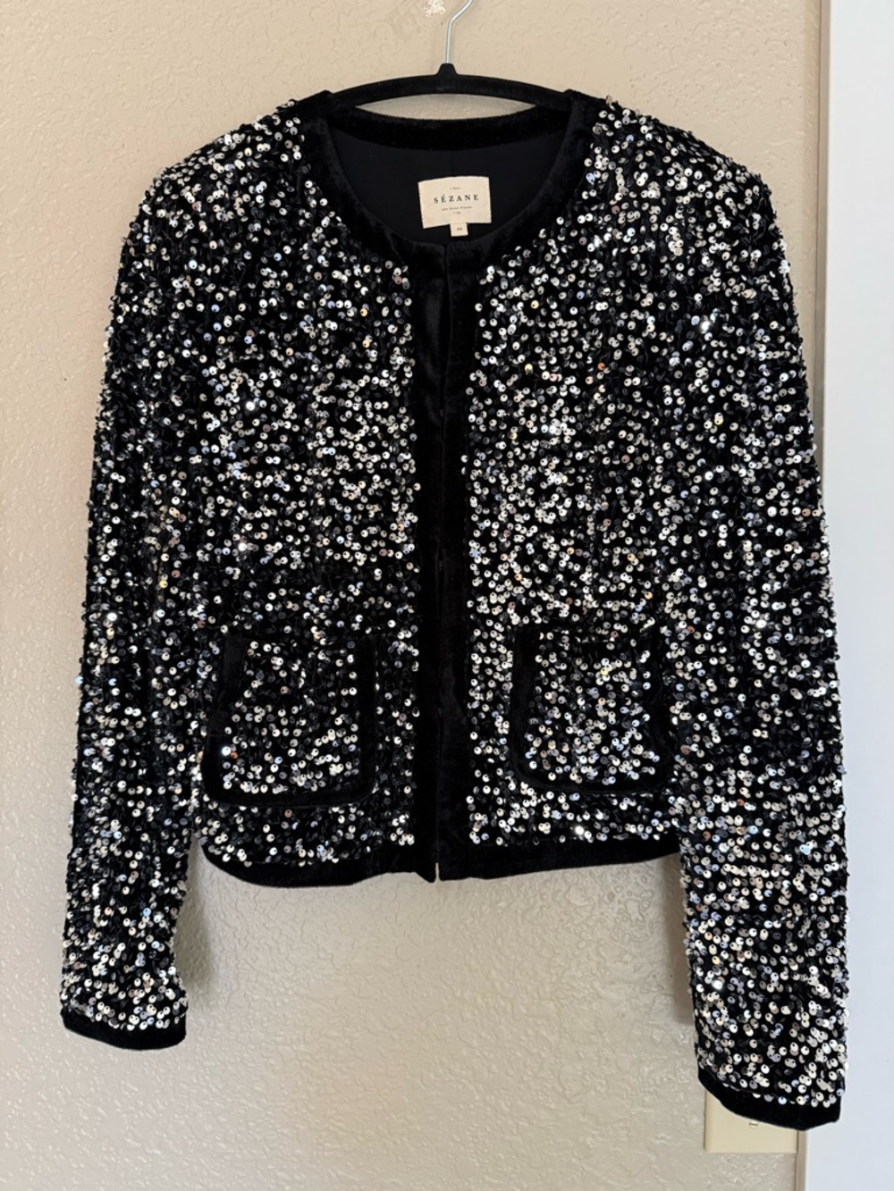 Sézane Black Sequin Jacket